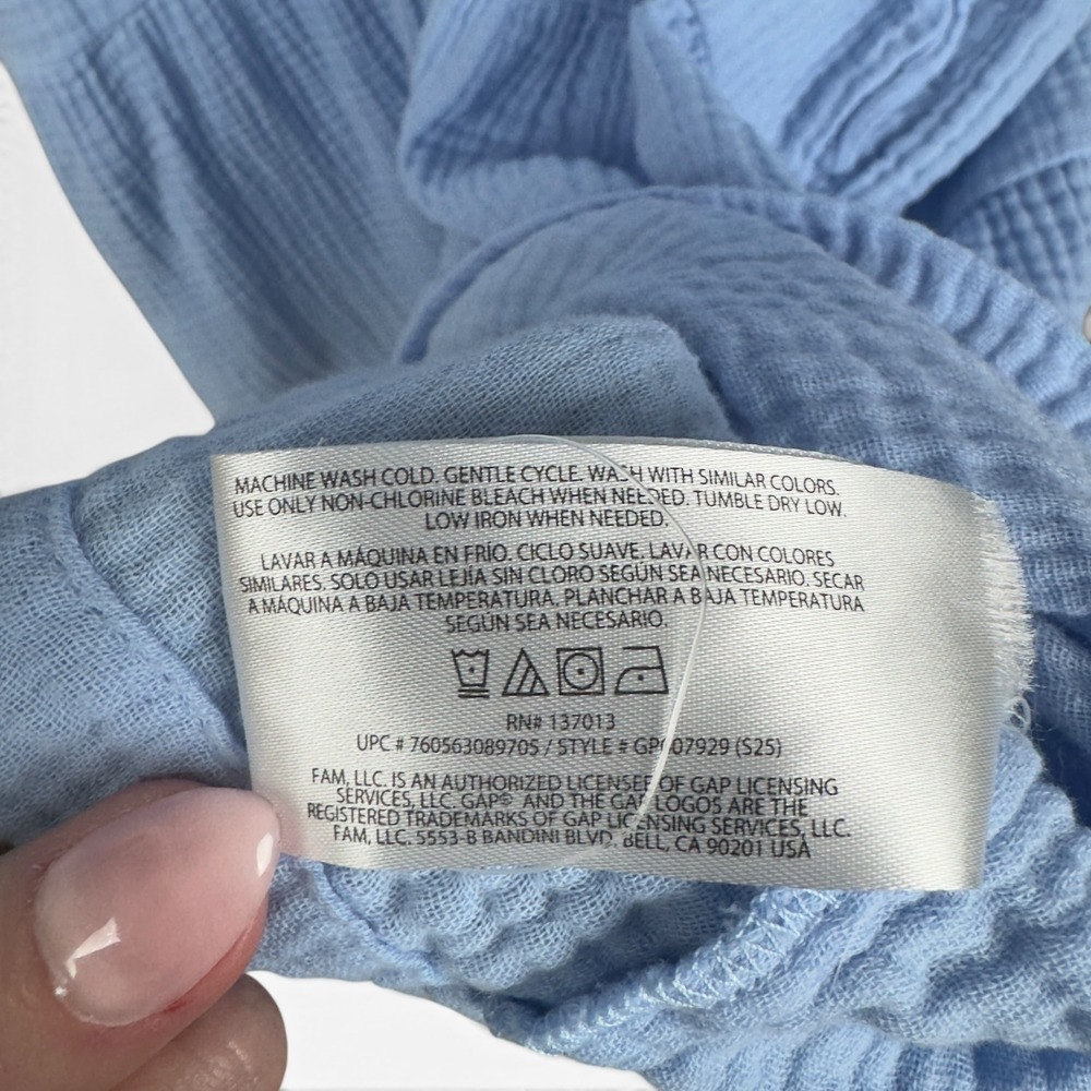 Gap Cotton Gauze Tiered Dress XL Light Blue Short Sleeve Mini V-Neck Coastal - Picture 9 of 9